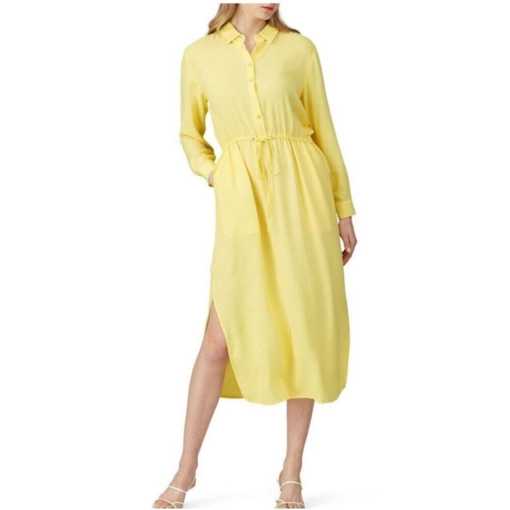Sita Murt Yellow Linen Midi Collared Dress UK 36 US 4